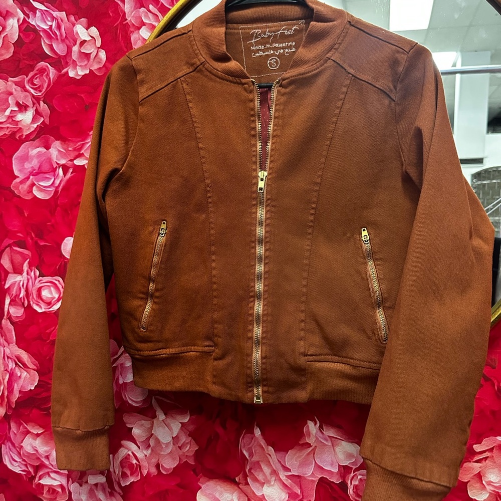 Baby Feet Rust Brown Zip-Up Bomber Jacket
